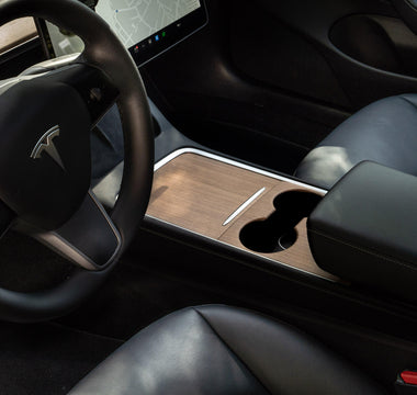 Tesla center console with wood trim